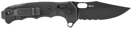 SOG SEAL XR 3.90" Folding Clip Point Knife Part Serrated S35VN Steel Black Cerakote Blade Black GRN Handle Belt Clip Included