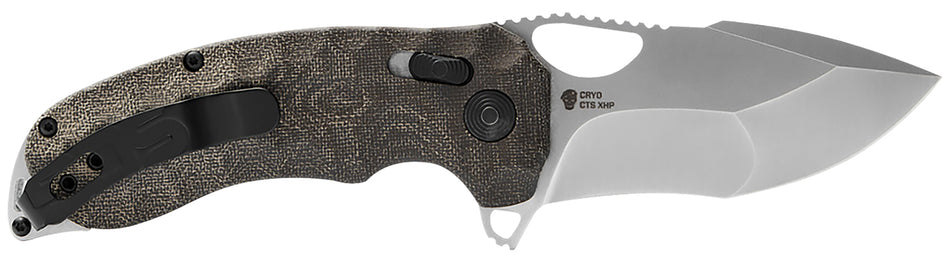 SOG Kiku XR 3.03" Folding Tanto Knife Plain Satin CTS XHP Steel Blade Green Linen Micarta Handle Belt Clip Included
