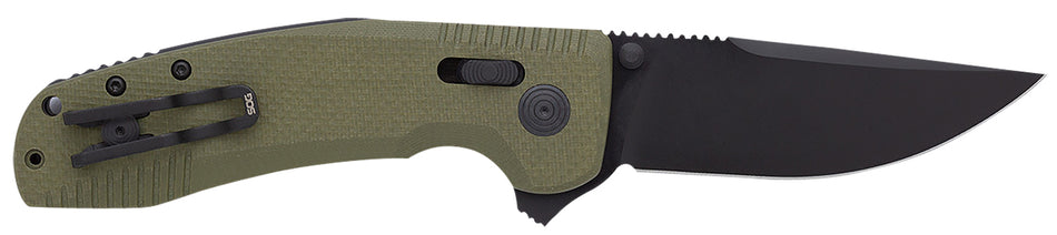 SOG SOG-TAC XR 3.39" Folding Clip Point Knife Plain Black TiNi D2 Steel Blade OD Green G10 Handle Pocket Clip Included