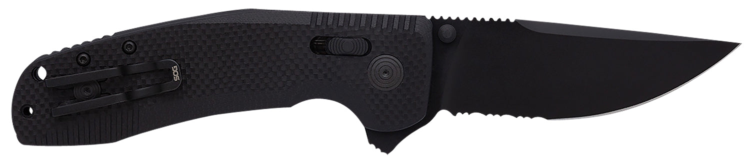 SOG SOG-TAC XR 3.39" Folding Clip Point Part Serrated Knife Black TiNi D2 Steel Blade Blackout G10 Handle Pocket Clip Included
