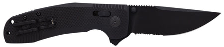 SOG SOG-TAC XR 3.39" Folding Clip Point Part Serrated Knife Black TiNi D2 Steel Blade Blackout G10 Handle Pocket Clip Included