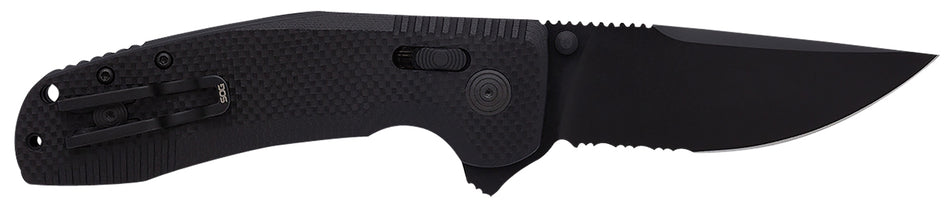 SOG SOG-TAC XR 3.39" Folding Clip Point Part Serrated Knife Black TiNi D2 Steel Blade Blackout G10 Handle Pocket Clip Included
