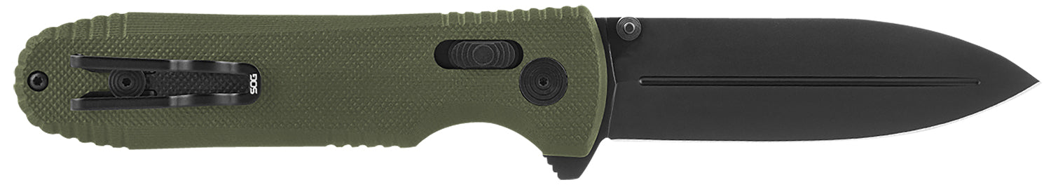 SOG Pentagon XR 3.60" Folding Spear Point Knife Plain Black TiNi CTS XHP Steel Blade OD Green G10 Handle Pocket Clip Included