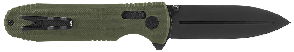 SOG Pentagon XR 3.60" Folding Spear Point Knife Plain Black TiNi CTS XHP Steel Blade OD Green G10 Handle Pocket Clip Included