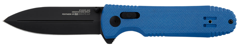 SOG Pentagon XR LTE 3.60" Folding Spear Point Knife TiNi CTS XHP Steel Blade Blue G10 Handle Belt Clip Included