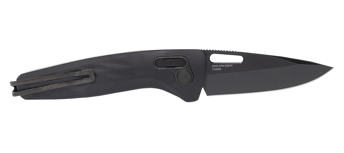 SOG One-Zero XR 3.10" Folding Plain Black Chrome CPM S35VN Steel Blade Black Sculpted Aluminum Handle Pocket Clip Included