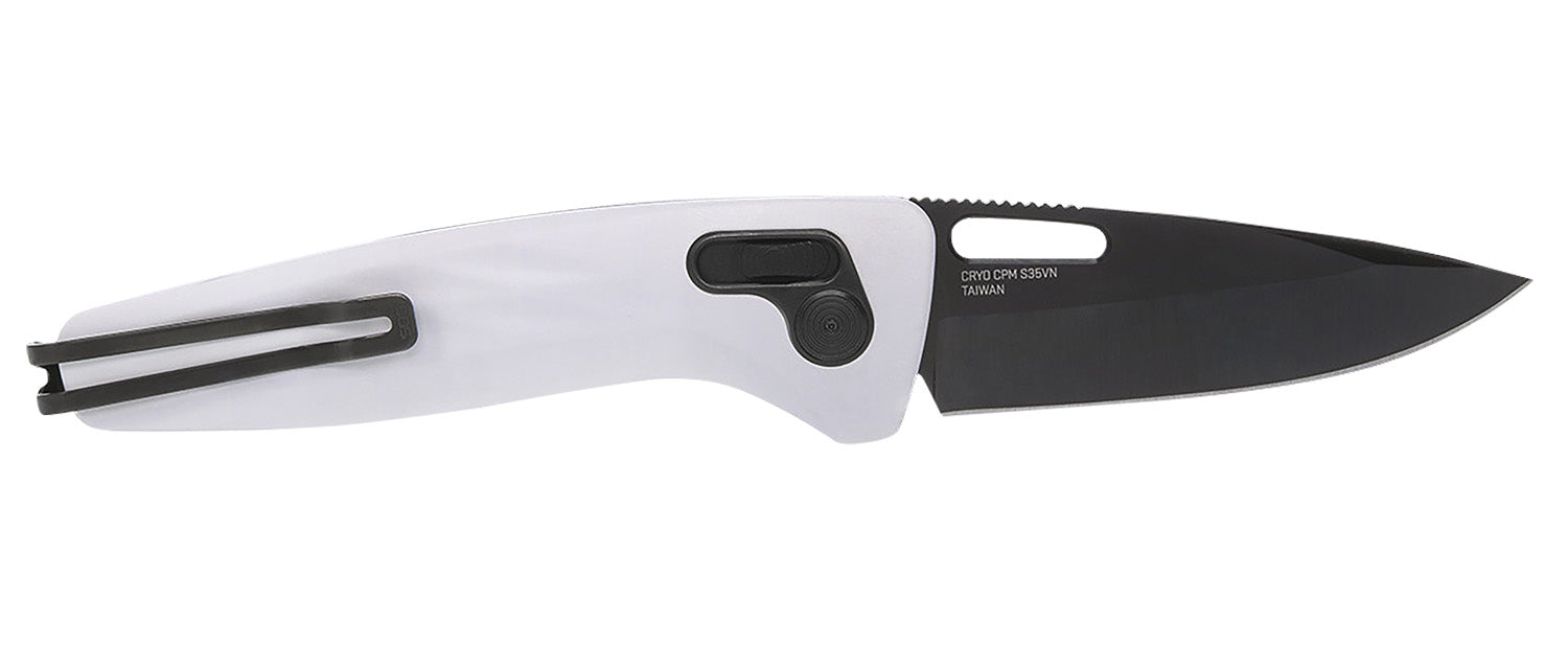 SOG One-Zero XR 3.10" Folding Plain Black Chrome CPM S35VN Steel Blade White Sculpted Aluminum Handle