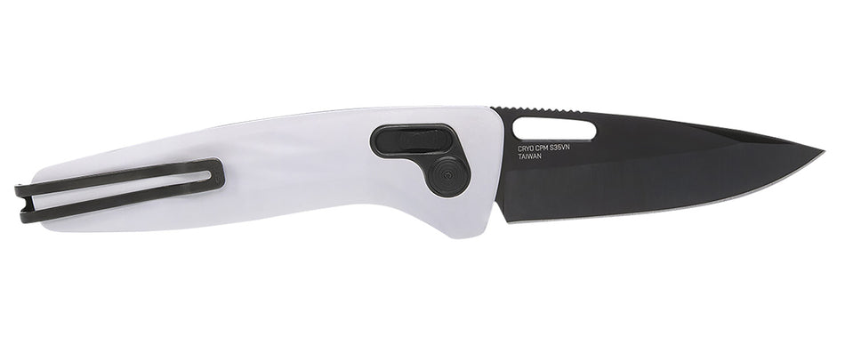 SOG One-Zero XR 3.10" Folding Plain Black Chrome CPM S35VN Steel Blade White Sculpted Aluminum Handle