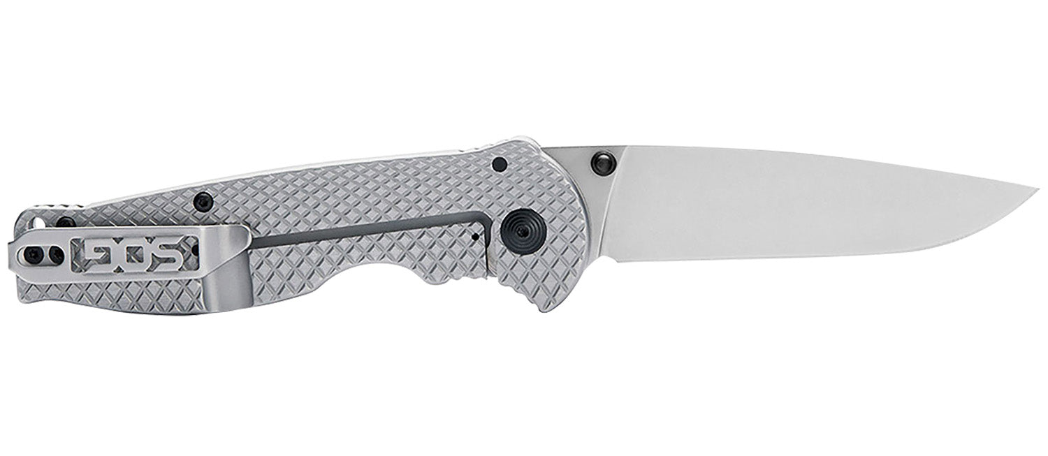 SOG Flash FL Frame-Lock Folder 3.40" Drop Point Satin 4116 Stainless Blade Silver Handle Includes Pocket Clip