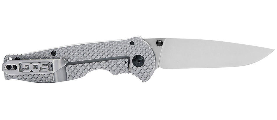 SOG Flash FL Frame-Lock Folder 3.40" Drop Point Satin 4116 Stainless Blade Silver Handle Includes Pocket Clip