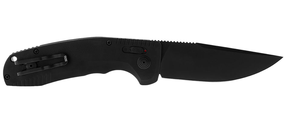 SOG SOG-TAC AU 3.43" Automatic Folding Knife Plain D2 Blade Black Anodized Aluminum Handle Includes Clip