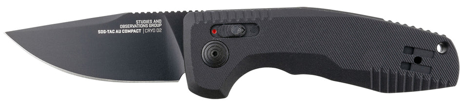 SOG SOG-TAC AU Compact 2.94" Automatic Folder Straight Back Plain D2 Blade Black Micro-Textured Anodized Aluminum Handle