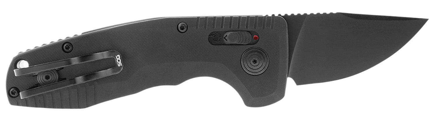 SOG SOG-TAC AU Compact CA-Legal 1.96" Automatic Folder Straight Back Plain D2 Blade Black Anodized Aluminum Handle