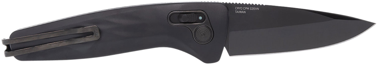 SOG One-Zero AU 3.10" Automatic Folder Plain Black Chrome Cryo CPM S35VN Steel Blade Sculpted Black Aluminum Handle