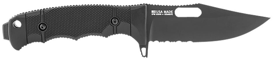 SOG Seal FX 4.30" Fixed Clip Point Partially Serrated Black Cerakote CPM S35VN Blade Black GRN Handle Includes Kydex Sheath