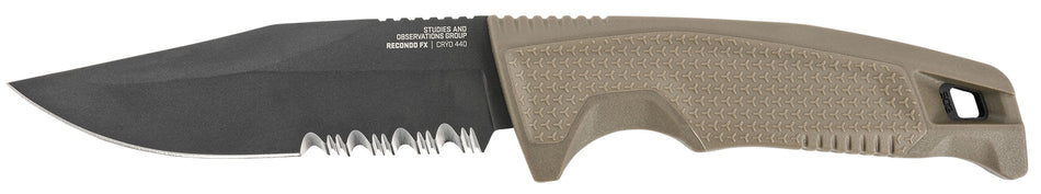 SOG Recondo FX 4.60" Fixed Part Serrated Satin TiCN Cryo 440C Stainless Full Tang Blade FDE Rubberized Handle w/ Sheath