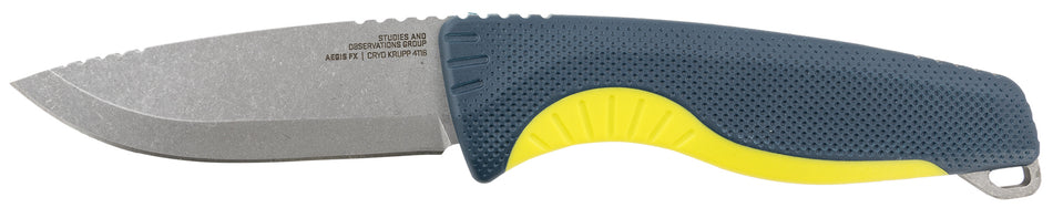 SOG Aegis FX Fixed Blade 3.70" Drop Point Stonewashed 4116 Krupp Stainless, Indigo GRN Handle with Sheath
