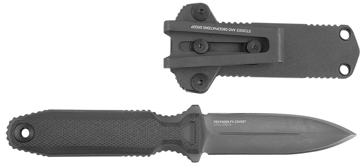 SOG Pentagon FX Covert Fixed Blade 3.41" Spear Point Black Titanium Nitride CPM S35VN, G10 Blackout Handle with Sheath