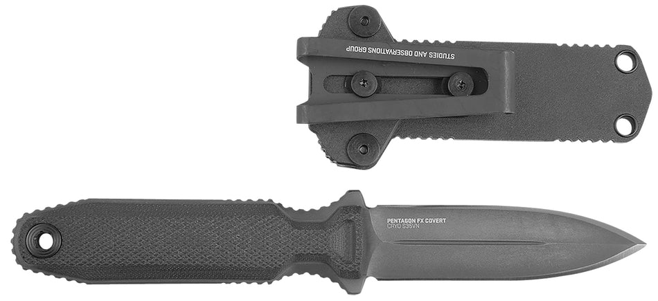 SOG Pentagon FX Covert Fixed Blade 3.41" Spear Point Black Titanium Nitride CPM S35VN, G10 Blackout Handle with Sheath