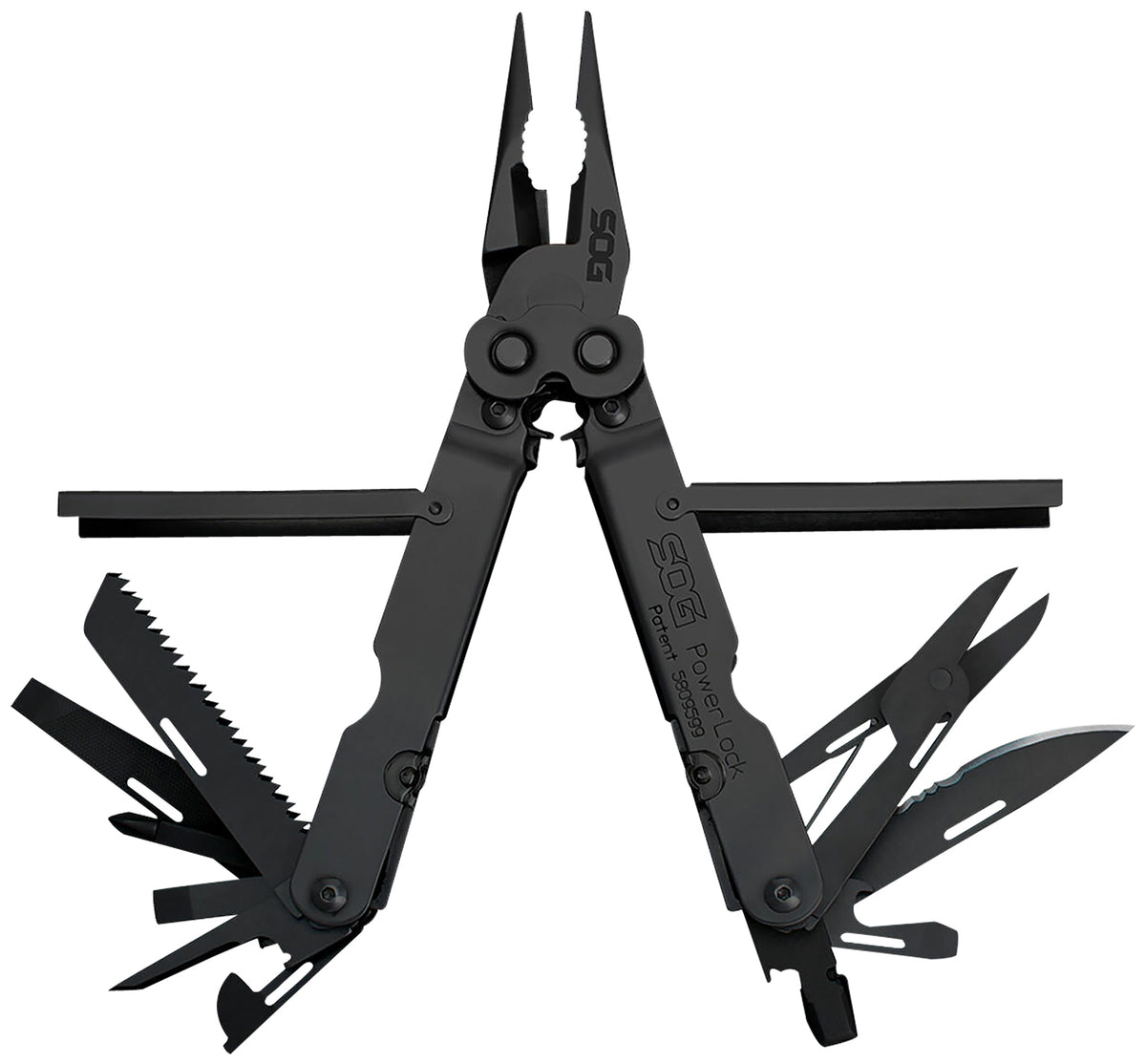 SOG Powerlock Multi-Tool Black Oxide 420 SS 18 Tools 7" Long Compound Leverage with Sheath
