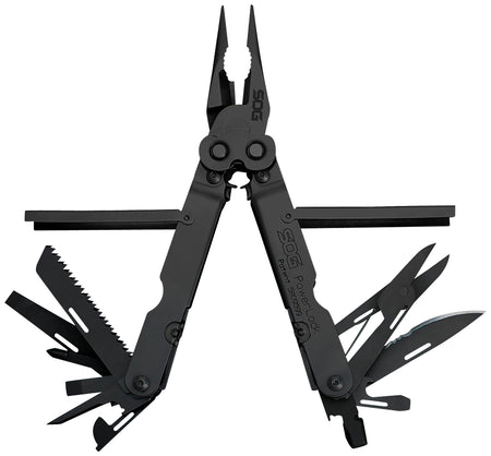 SOG Powerlock Multi-Tool Black Oxide 420 SS 18 Tools 7" Long Compound Leverage with Sheath