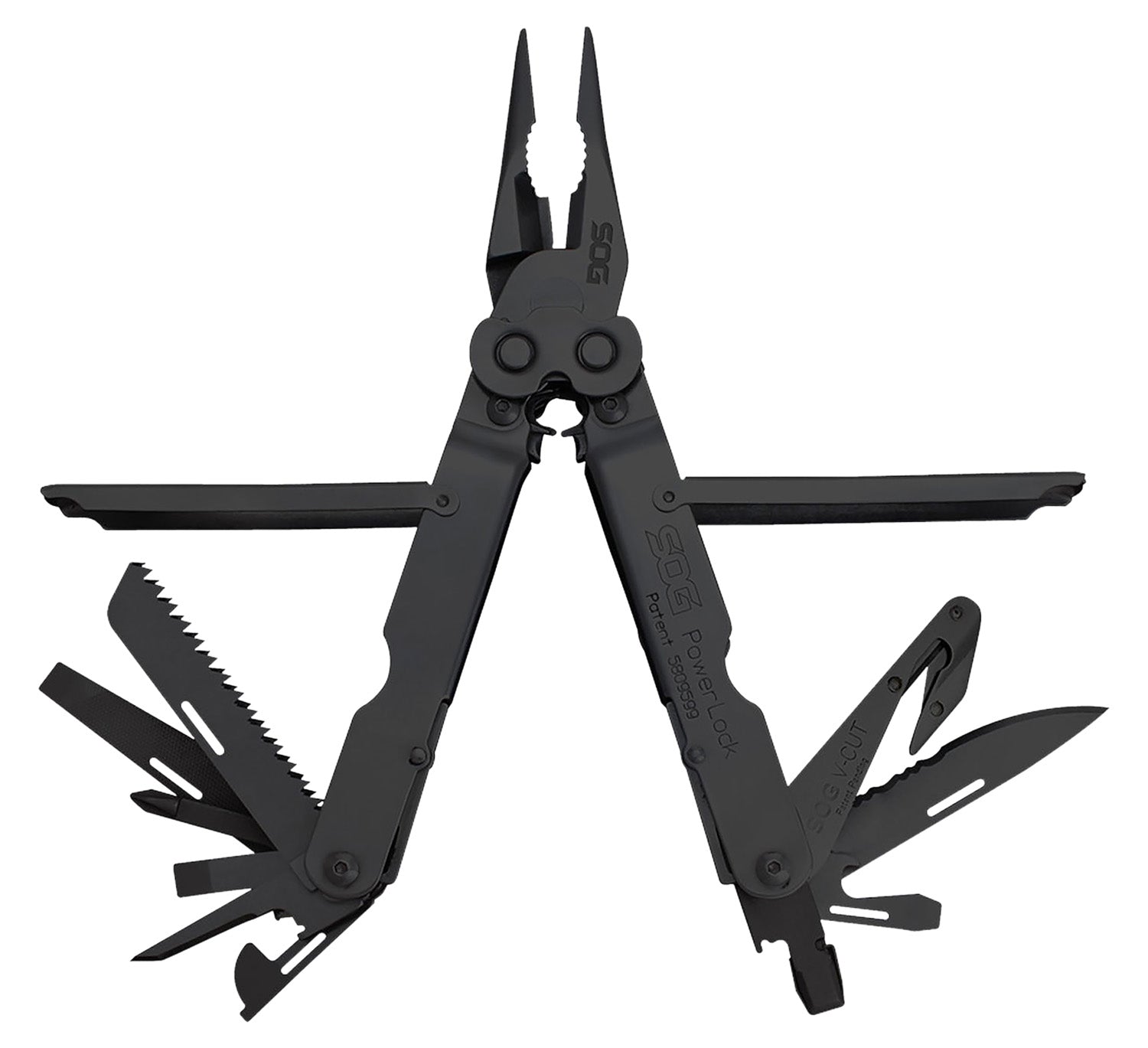 SOG Powerlock V-Cutter Multi-Tool Black Oxide 420 SS 18 Tools 7" Long with Sheath