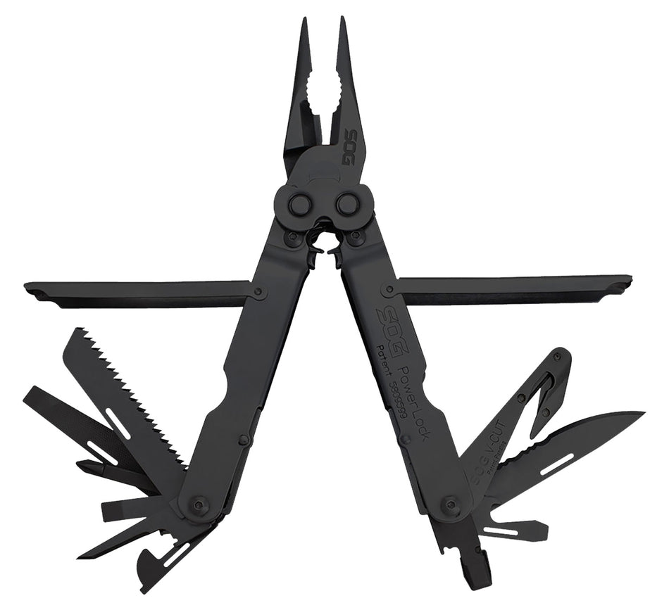 SOG Powerlock V-Cutter Multi-Tool Black Oxide 420 SS 18 Tools 7" Long with Sheath