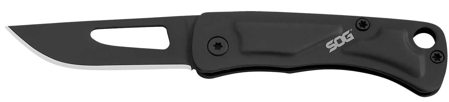 SOG Centi I Folding Knife 1.40" Straight Back Plain Black Hardcased SS Blade, Stainless Handle
