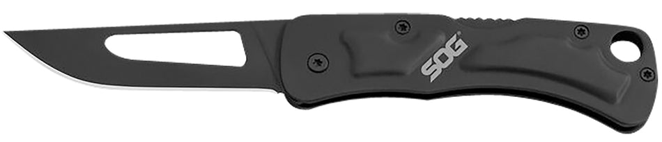 SOG Centi II Folding Knife 2.10" Straight Back Plain Black Hardcased SS Blade, Stainless Handle