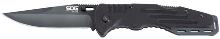 SOG Salute 3.62" Folding Knife Clip Point Plain Black Hardcased 8Cr13MoV Stainless Blade Machined Black G10 Handle Belt Clip