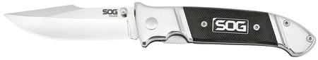 SOG Fielder G10 3.30" Folding Knife Clip Point Plain Satin 7Cr17MoV Stainless Blade Black G10 and Stainless Handle Belt Clip