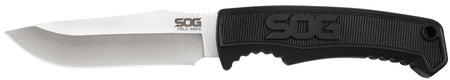 SOG Field Knife 4" Fixed Blade Clip Point Plain Satin 7Cr17MoV Stainless Black Thermoplastic Rubber Handle GRN Sheath