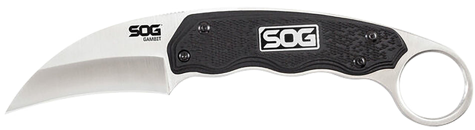 SOG Gambit 2.58" Fixed Blade Sheepsfoot Plain Satin Polished 7Cr17MoV Stainless Black GRN Handle Full Tang Nylon Sheath