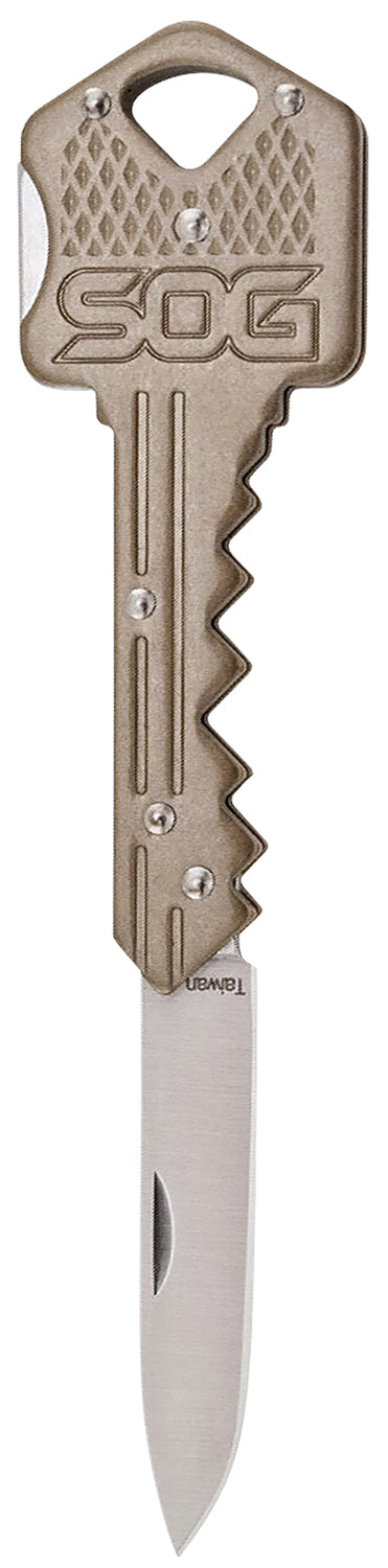 SOG Key 1.50" Folding Knife Drop Point Plain Satin 5Cr13MoV Stainless Blade Brass Stainless Steel Handle Lockback