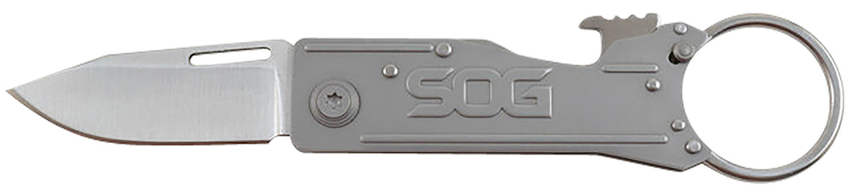 SOG SOG-KT1001-C KeyTron Folding Knife 1.80" Plain Clip Point 5Cr13MoV Stainless Steel Blade Grey SS Handle w/ Bottle Opener