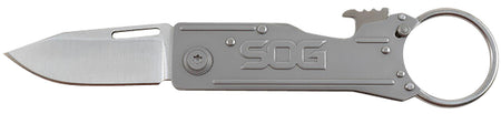 SOG SOG-KT1001-C KeyTron Folding Knife 1.80" Plain Clip Point 5Cr13MoV Stainless Steel Blade Grey SS Handle w/ Bottle Opener