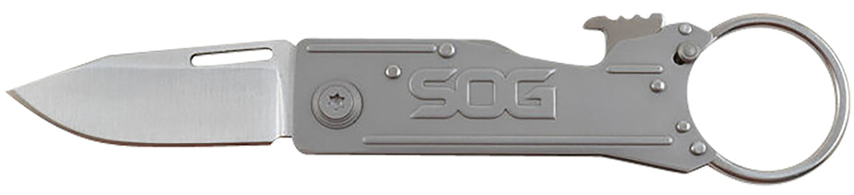SOG SOG-KT1001-C KeyTron Folding Knife 1.80" Plain Clip Point 5Cr13MoV Stainless Steel Blade Grey SS Handle w/ Bottle Opener