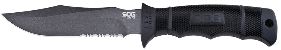SOG SOGM37K Seal Pup Fixed Blade 4.75" Partially Serrated AUS-8A Blade Raised Diamond GRN Handle Includes Sheath