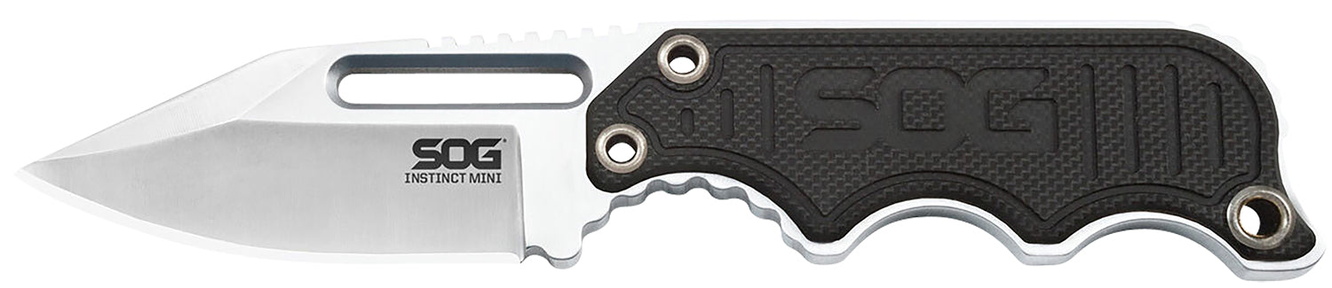 SOG SOG-NB1002-C Instinct Mini Fixed Blade 1.90" Plain Clip Point 5Cr15MoV Stainless Steel Black/Silver G10 Handle Includes Sheath