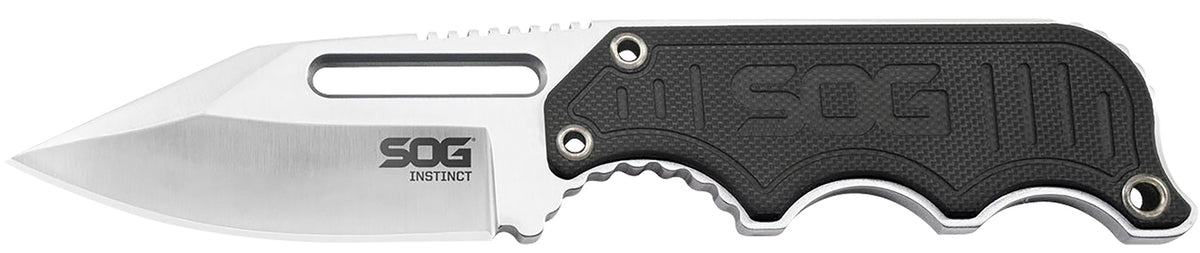 SOG SOG-NB1012-C Instinct Fixed Blade 2.30" Plain Clip Point 5Cr15MoV Stainless Steel Blade Black/Silver G10 Handle Includes Sheath