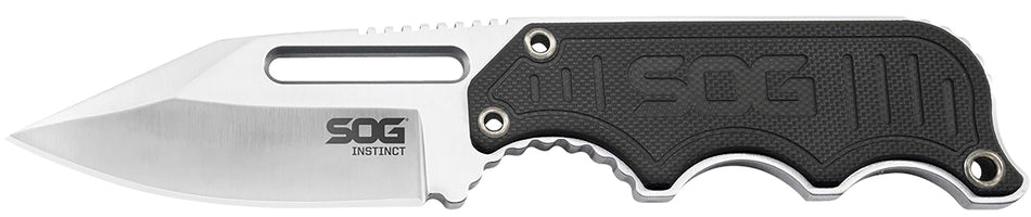 SOG SOG-NB1012-C Instinct Fixed Blade 2.30" Plain Clip Point 5Cr15MoV Stainless Steel Blade Black/Silver G10 Handle Includes Sheath
