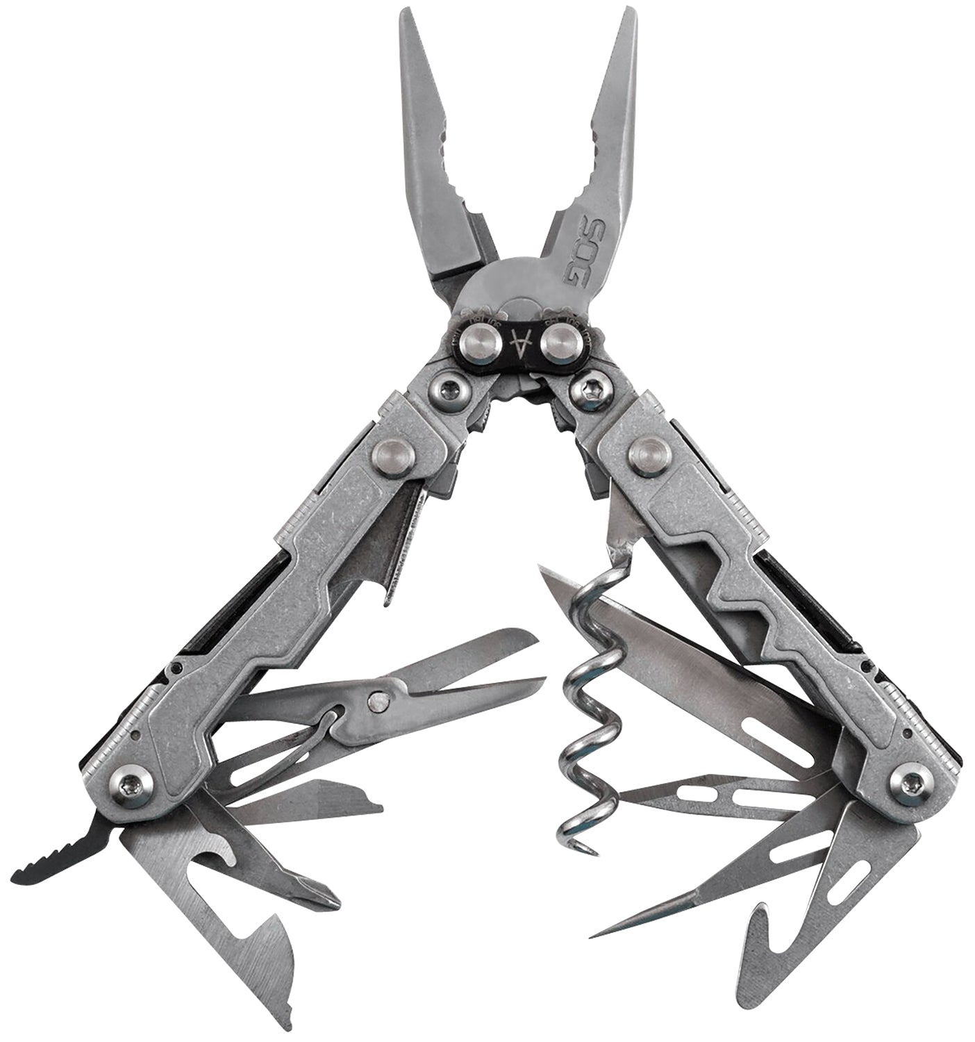 SOG SOG-PL1001-C PowerLitre Multi-Tool Stonewashed 5Cr15MoV SS 5.10" Long 19 Functions Compound Leverage with Corkscrew