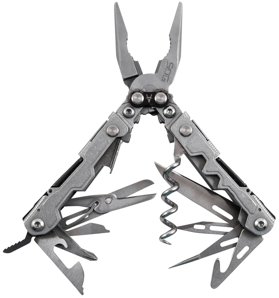 SOG SOG-PL1001-C PowerLitre Multi-Tool Stonewashed 5Cr15MoV SS 5.10" Long 19 Functions Compound Leverage with Corkscrew