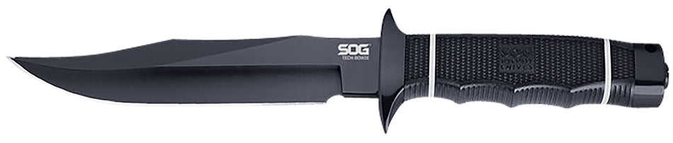 SOG SOGS10BK Tech Bowie Fixed Blade 6.40" Plain Clip Point TiNi Coated AUS-8 Stainless Steel Blade Black Kraton Handle