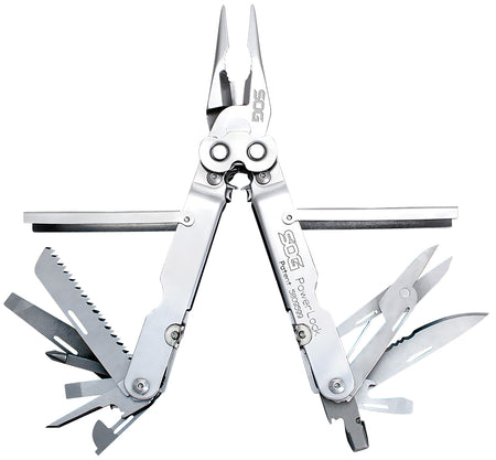 SOG SOG-S60N-CP PowerLock Multi-Tool Polished 420 SS 7" Long 18 Functions Compound Leverage Includes Sheath