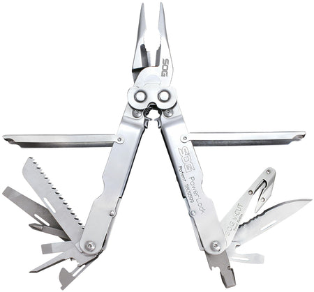 SOG PowerLock V-Cutter Multi-Tool 7" Polished Stainless Steel with Compound Leverage and Sheath