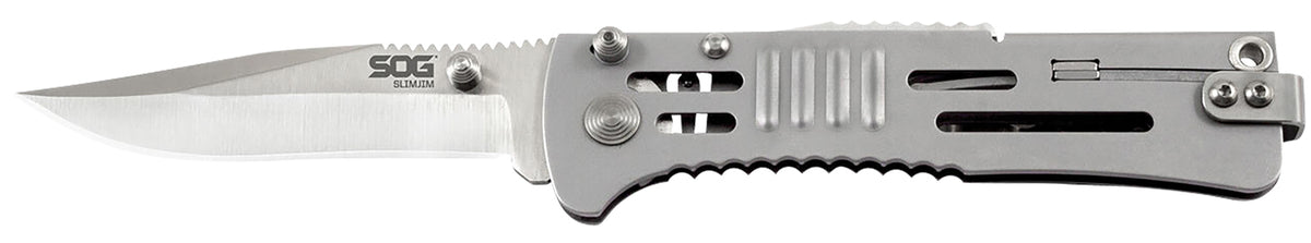 SOG SlimJim 3.18" Folding Clip Point Plain AUS-8A SS Knife with SAT Assisted Opening and 420 SS Handle
