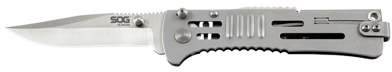 SOG SlimJim 3.18" Folding Clip Point Plain AUS-8A SS Knife with SAT Assisted Opening and 420 SS Handle