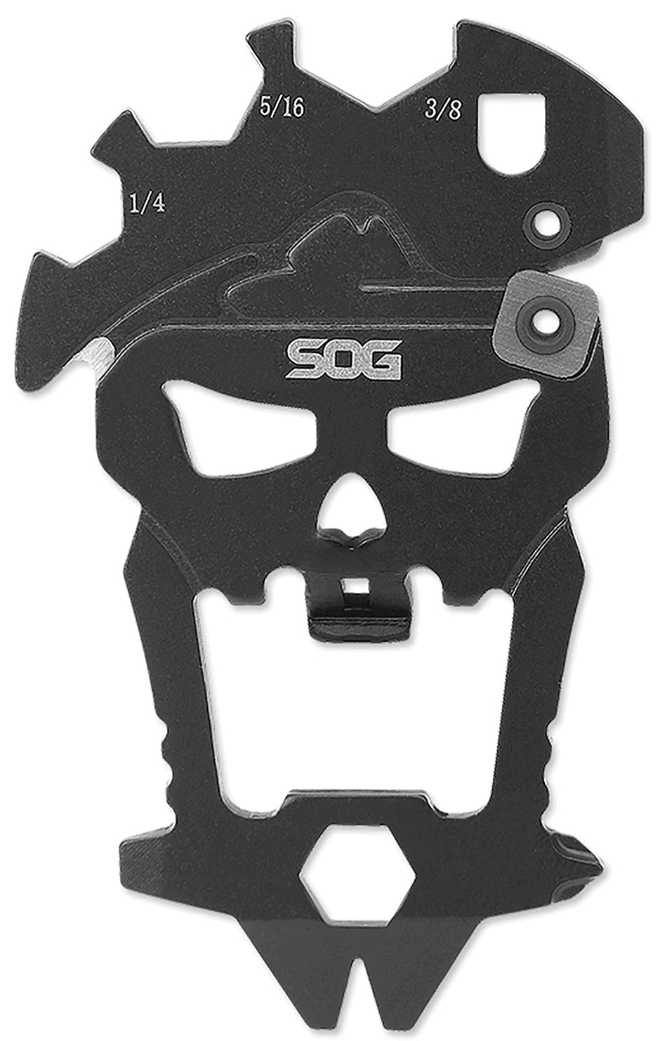 SOG MACV Tool Skull-Shaped Keychain EDC Multi-Tool with 12 Functions in Black Hardcoat Anodized 420 Stainless Steel