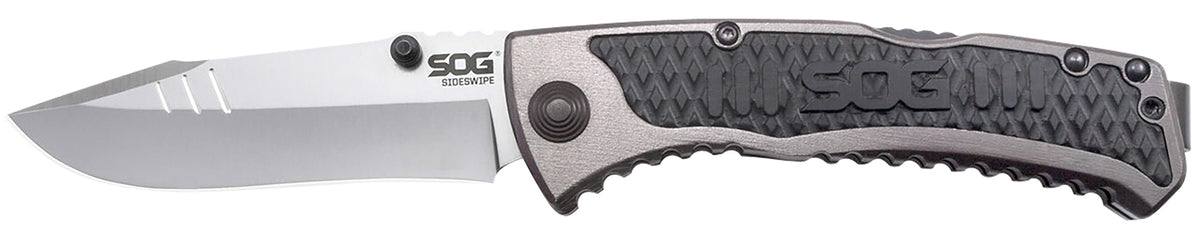 SOG Sideswipe 3.40" Folding Assisted Clip Point Plain 7Cr15MoV SS Blade with Anodized Aluminum and G10 Handle